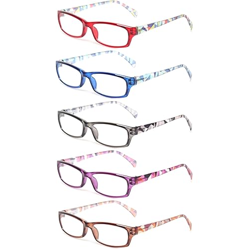 Kerecsen Reading Glasses 5 Pairs Fashion Ladies Readers Spring Hinge with Pattern Print Eyeglasses for Women (5 Pack Mix Color, 3.50)