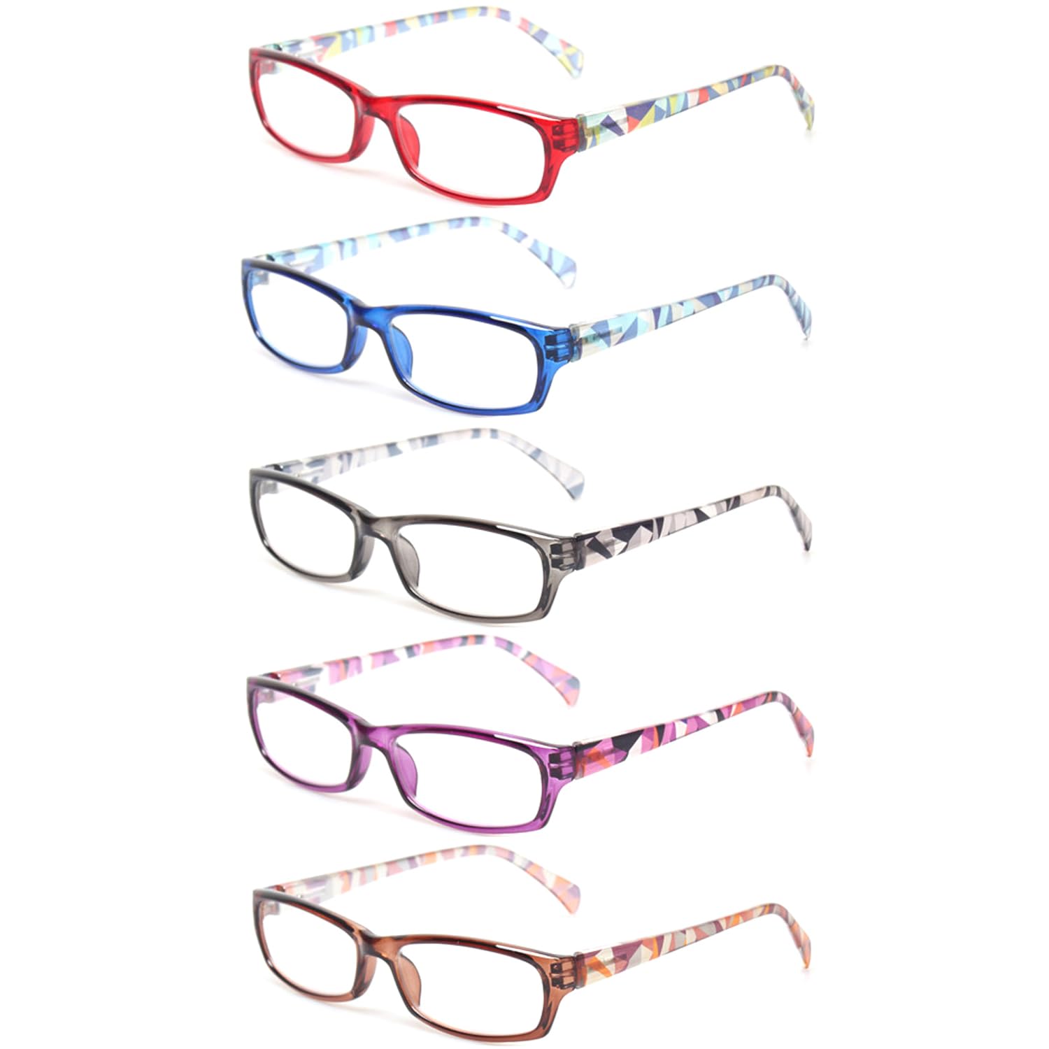 Kerecsen Reading Glasses 5 Pairs Fashion Ladies Readers Spring Hinge with Pattern Print Eyeglasses for Women (5 Pack Mix Color, 1.75) Mix Color 1.75 x