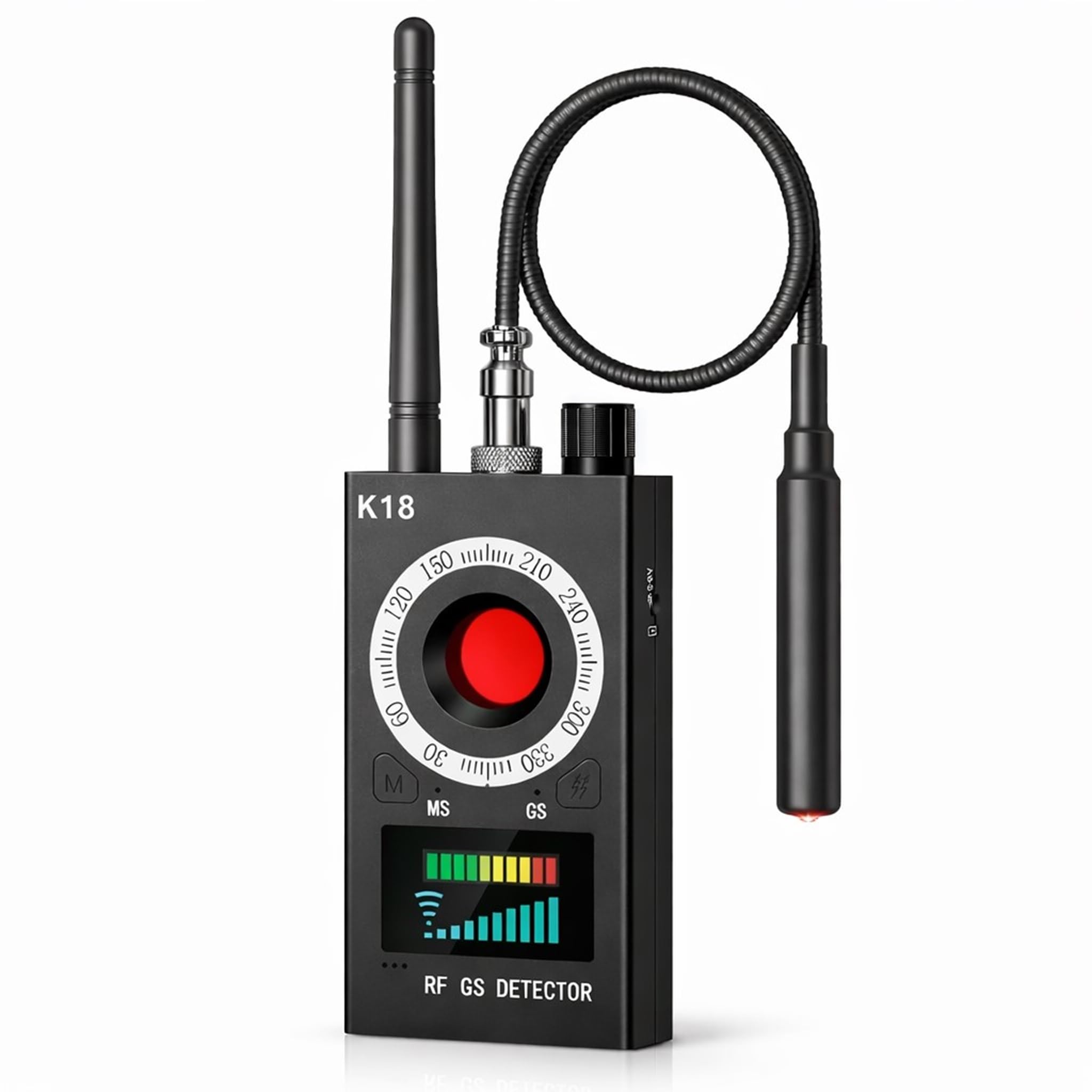 Detector de microespías K18 Anti Spy Detector RF GPS Cámaras Ocultas 1MHz-8000MHz Sensibilidad Ajustable Batería Recargable Portátil - CW1023