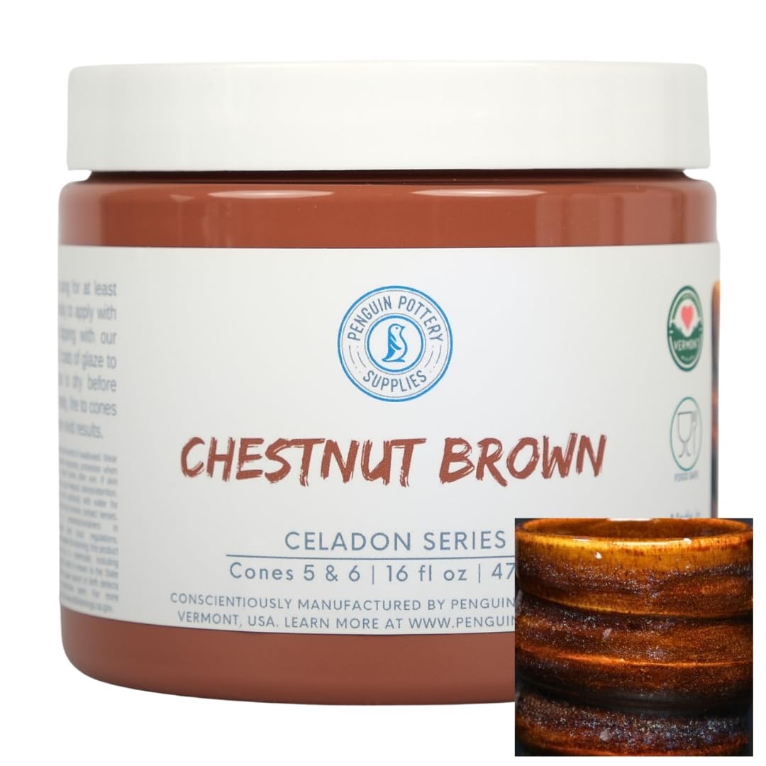Celadon Series - Glossy Chestnut Brown - Mid Fire Glaze, High Fire Glaze, Cone 5-6 for Mid Fire Clay, High Fire Clay - Ceramic Glaze Pottery (1 Pint | 16 oz | 473 ml)