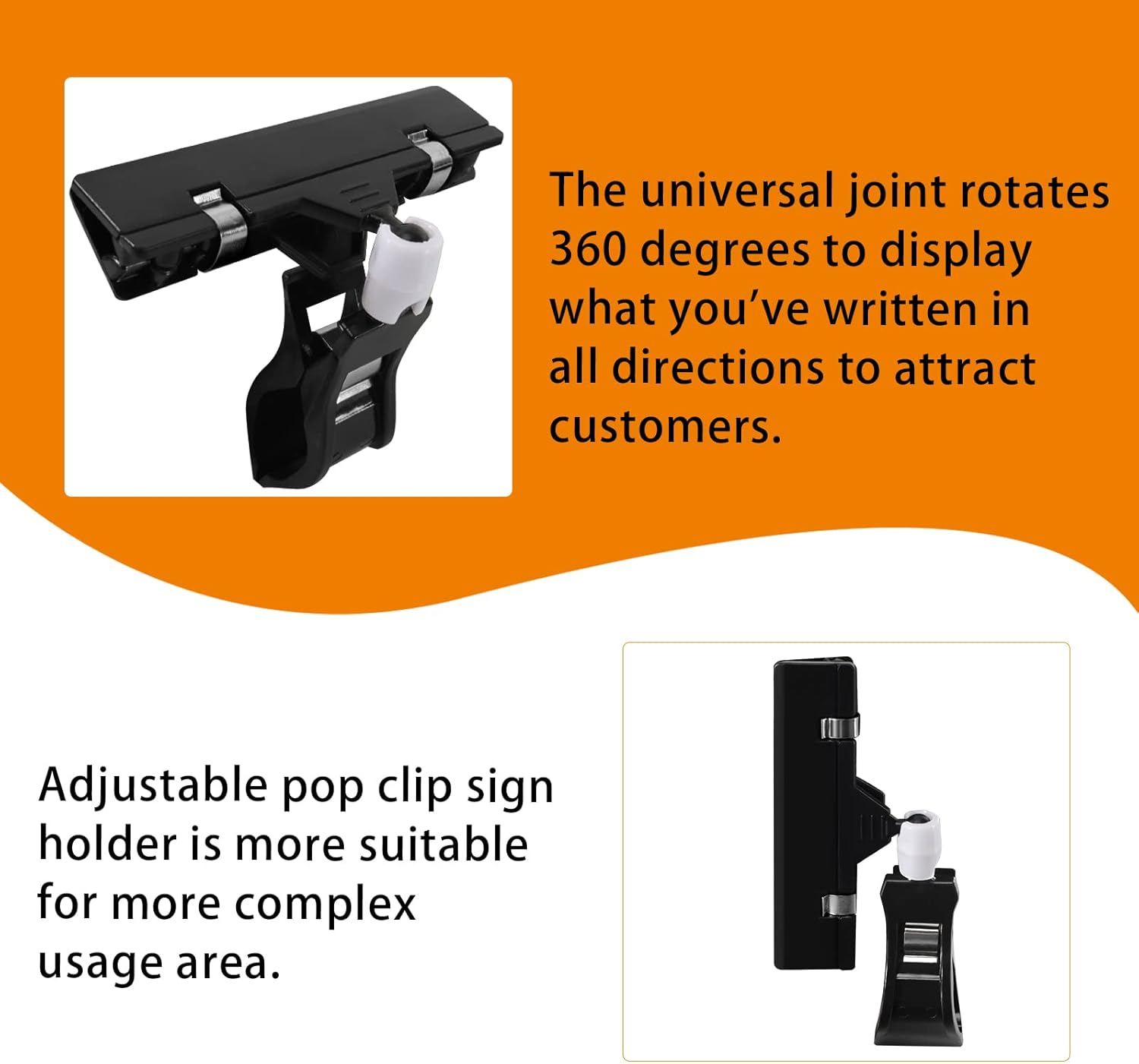 8 Pack Rotating Clip Pop Swivel Sign Rotatable Holding Clamp Sign Holder, Plastic Merchandise Sign Display Clip Holder with 2 Chalk Markers for Food, Store Signs Displays, black - Image 5
