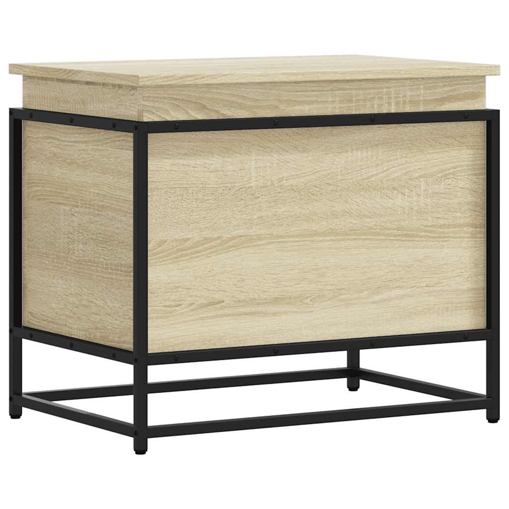 Aufbewahrungsbox mit Deckel 60x40x51,5 cm Sonoma-Eiche Holzwerkstoff Truhe Spielzeugkiste mit Metallgestell für Wohnzimmer