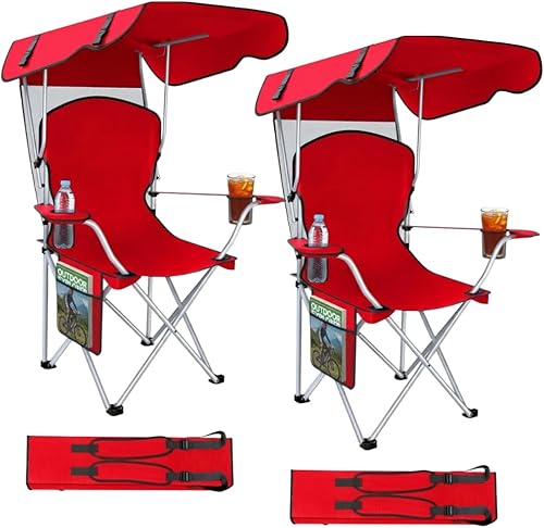 Miniatura 9 de Sillas de Camping Plegables Portátiles con Toldo de Sombra, Silla de Playa para Adultos, Tela Oxford 600D Duradera Resistente a la Intemperie, Silla
