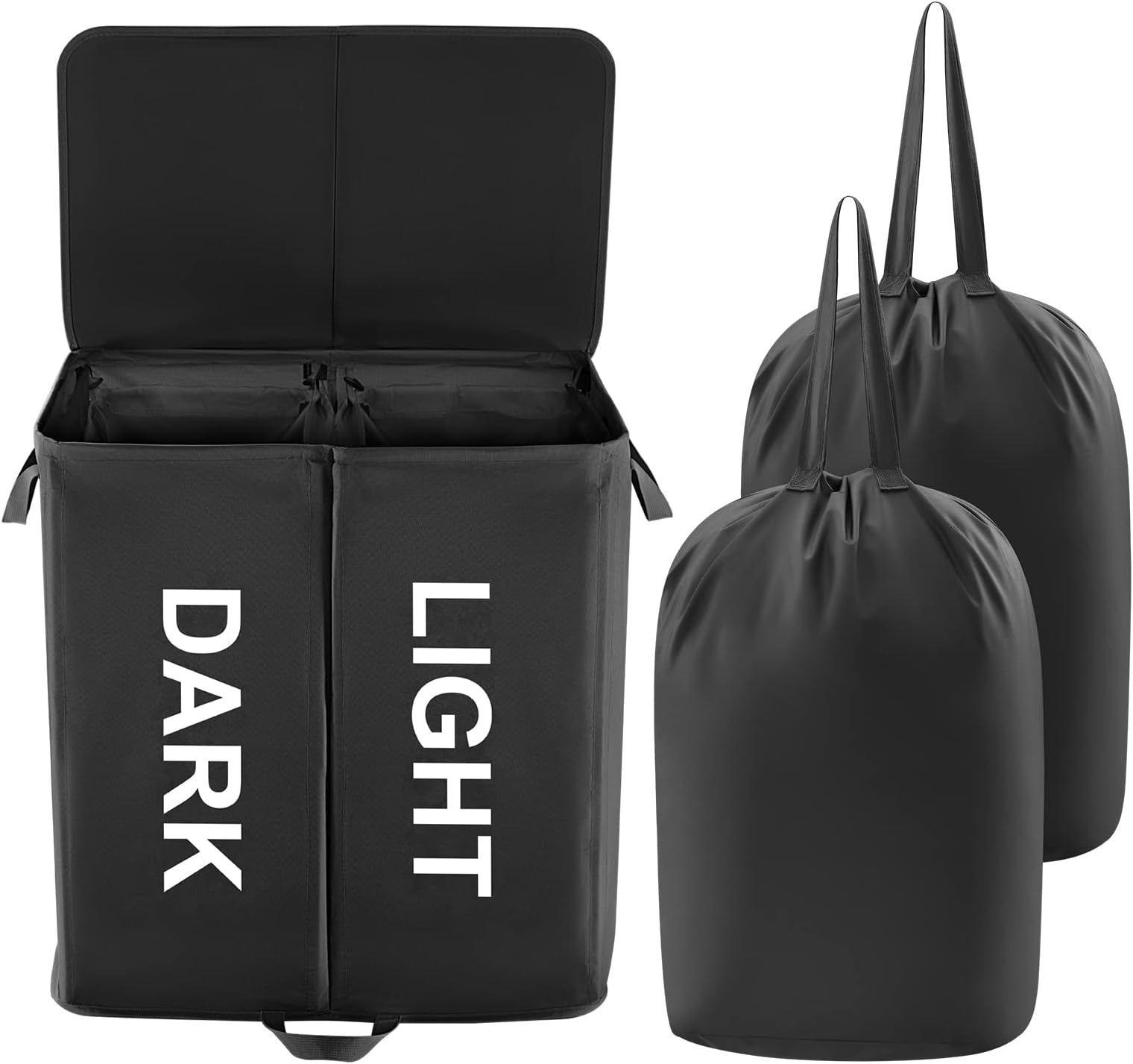 Lifewit 136L Double Laundry Hamper with Lid and Removable Laundry Bags, Large Divided Hamper, Collapsible 2 Section Laundry Basket with Handles for Bedroom, Bathroom, College Dorm, Laundry Room, Black