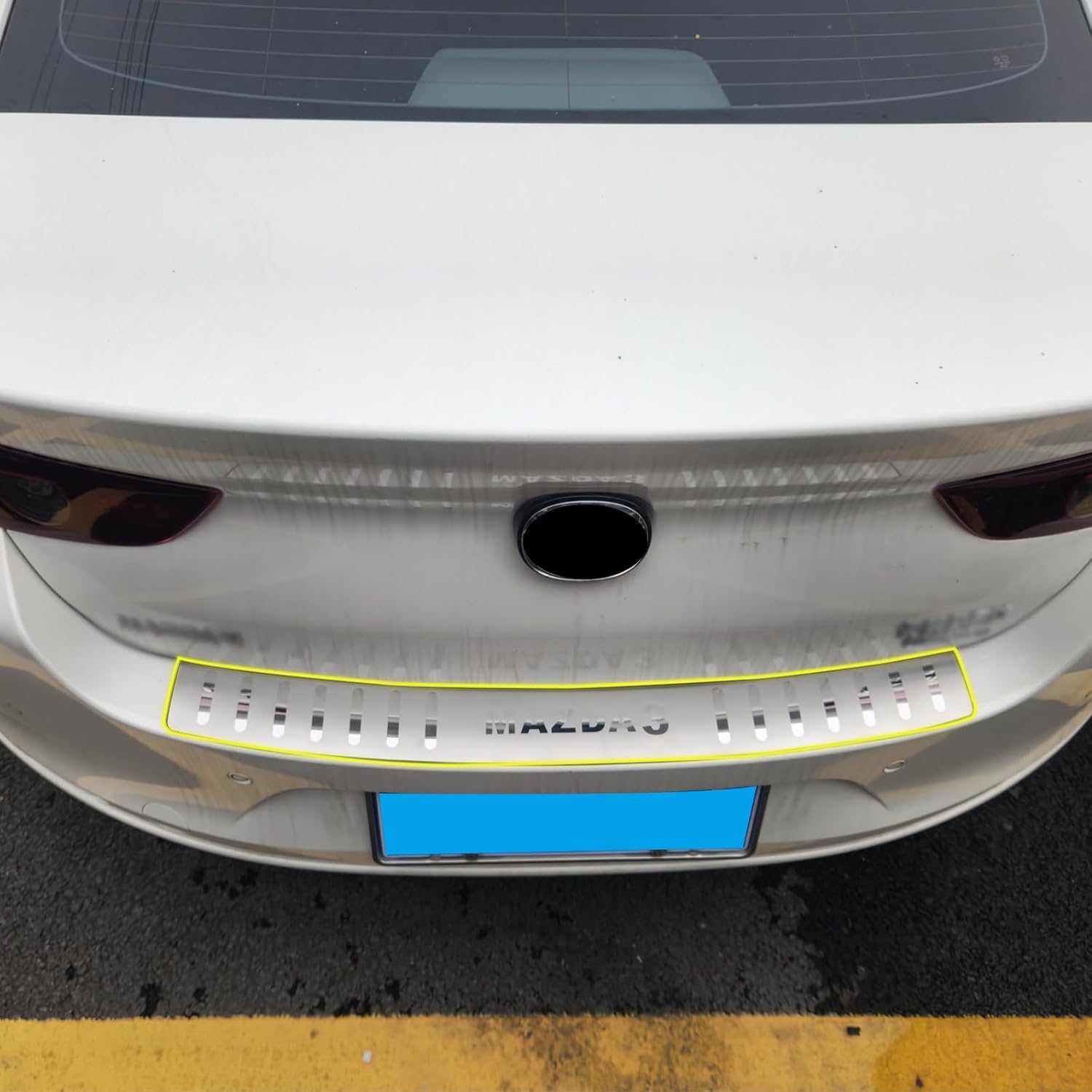 Car Stainless Steel Rear Bumper Protector, for Mazda 3 Sedan 2020-2023 Accessories, Auto Parts Tailgate Back Trunk Door Sill Cover Scuff Plate Strip Guard Protection(Not for Hatchback Models)