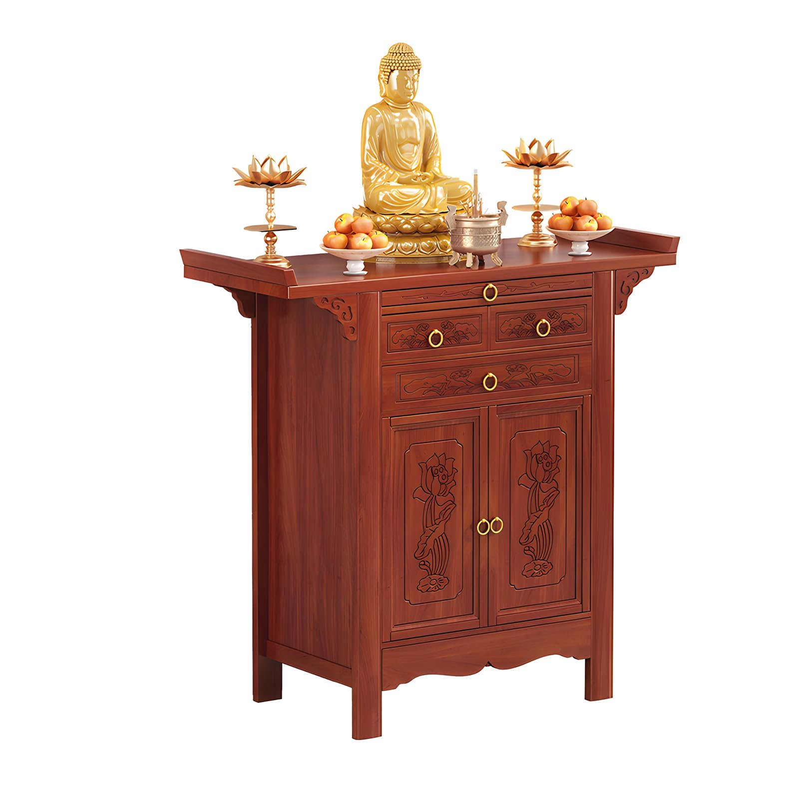 NHPJFDC Buddhist Altar Table with Storage, Meditation Puja Table with Drawer, Chinese Altar Cabinet, Pooja Mandir, Prayer Tables for Living Room (Brown, 34.6 * 19.2 * 42.5in)