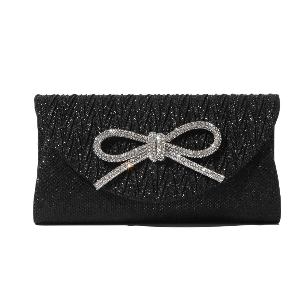 Bolso de noche para mujer, con lazo, formal, de satén y diamantes de imitación, para boda, fiesta, baile de graduación