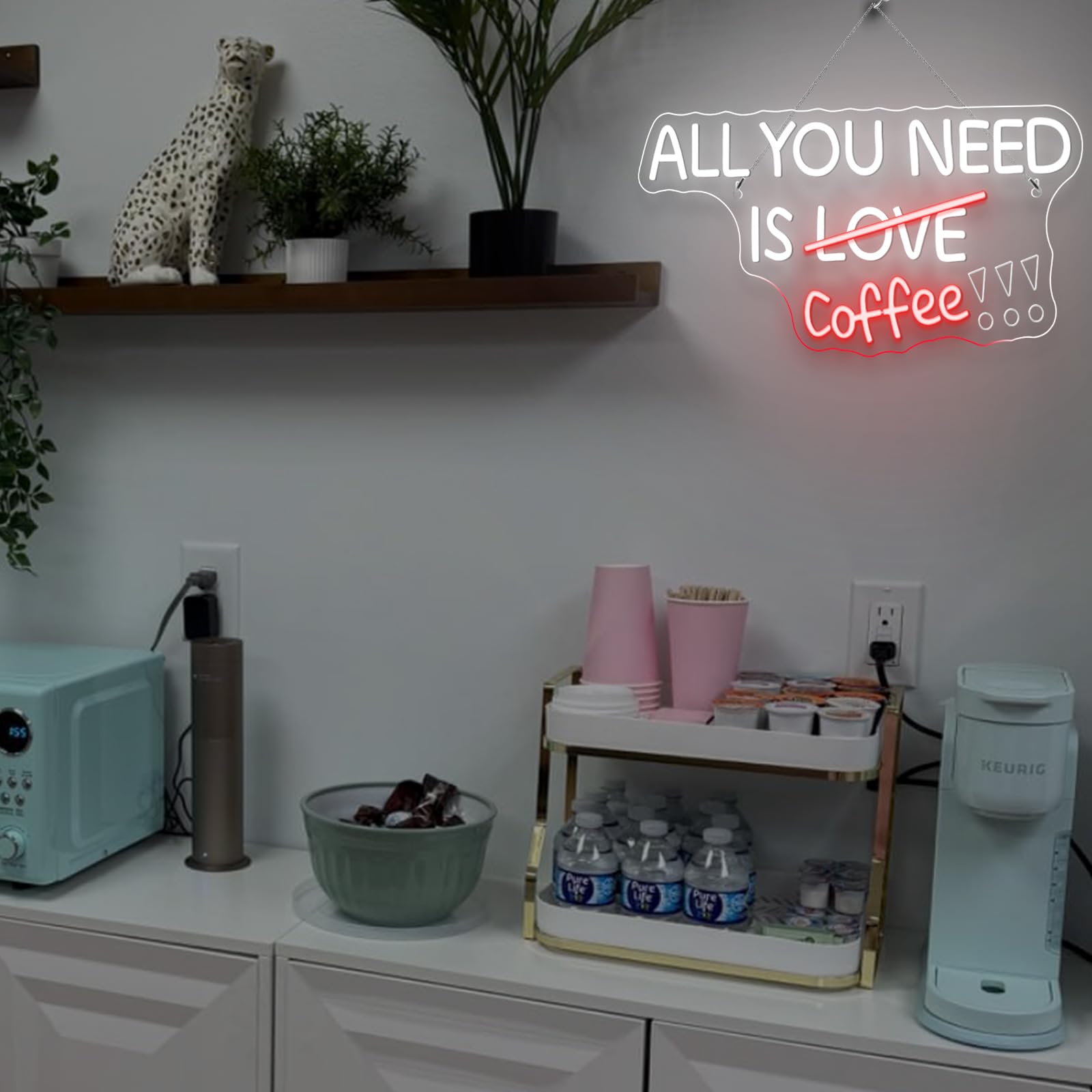 Horseneon Letrero de Café de Neón, Letrero Luminoso de Café, Toda la Necesidad Es Café Luz de Neón, Letrero de Neón LED de Palabra para la Pared Rosa Blanco Letrero de Neón de Café para Bar de Café