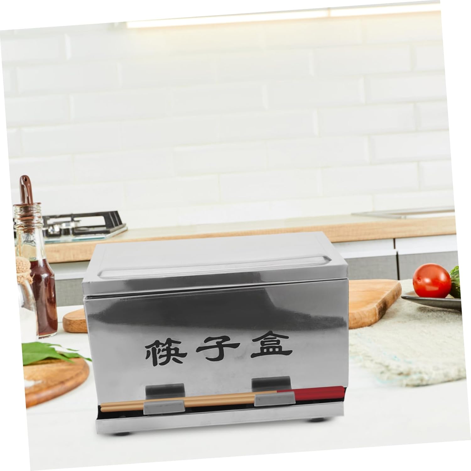 Sosoport Stainless Steel Chopsticks Holder Spacious Kitchen Utensil Storage Box for Countertop High Capacity Cutlery Organizer for Restaurants Home Use