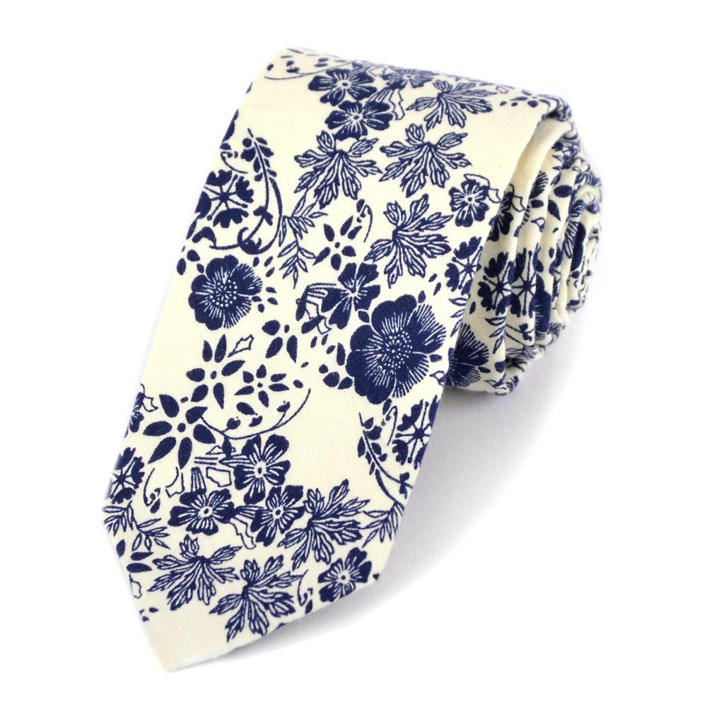 Parquet Mens Floral Tie | Cotton Printed Skinny Necktie for Wedding | Spring &amp; Summer