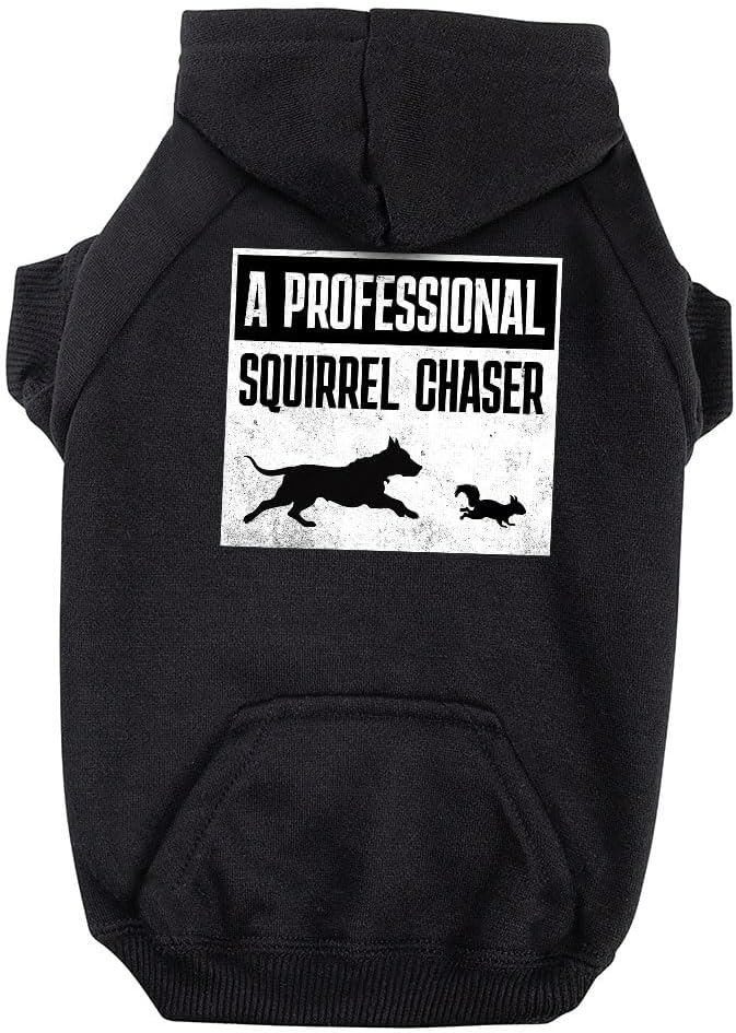 A Professional Squirrel Chaser Dog Hoodie with Pocket - Items for Pets - Gifts for Pets - Black, 2XL