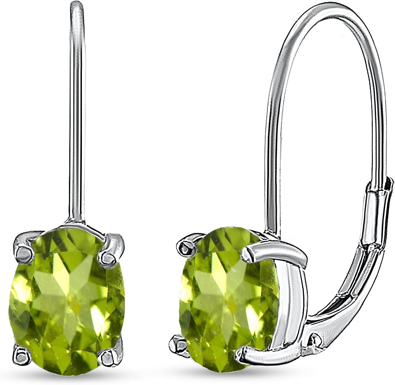 Sterling Silver 8x6mm Oval Genuine, Created or Simulated Gemstone Birthstone Leverback Drop Earrings for Women