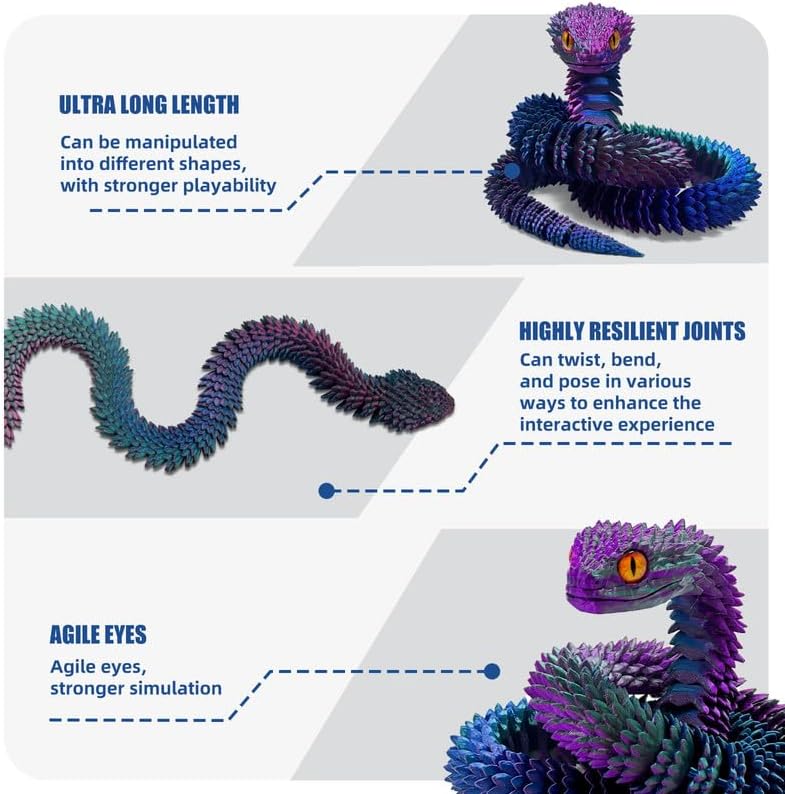 3D Printed Snake Toy, Flexible Articulated Fidget for Anxiety image 4