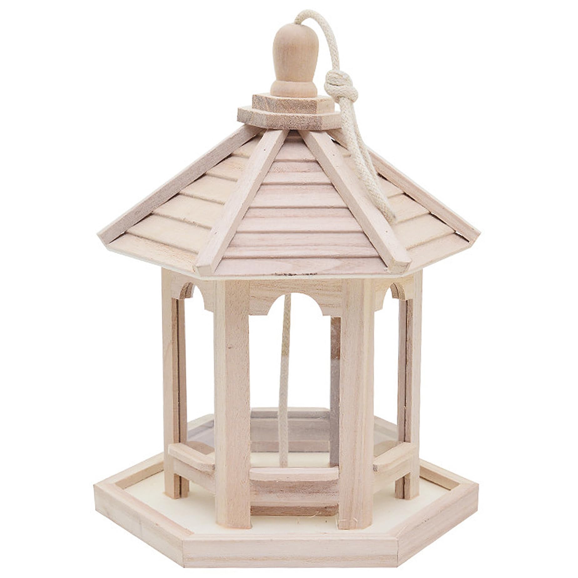 Comedero para pájaros de madera, mesa para pájaros colgante impermeable con techo extraíble, comedero para casa de jardín natural, mesa decorativa de madera para amantes y decoraciones de jardín