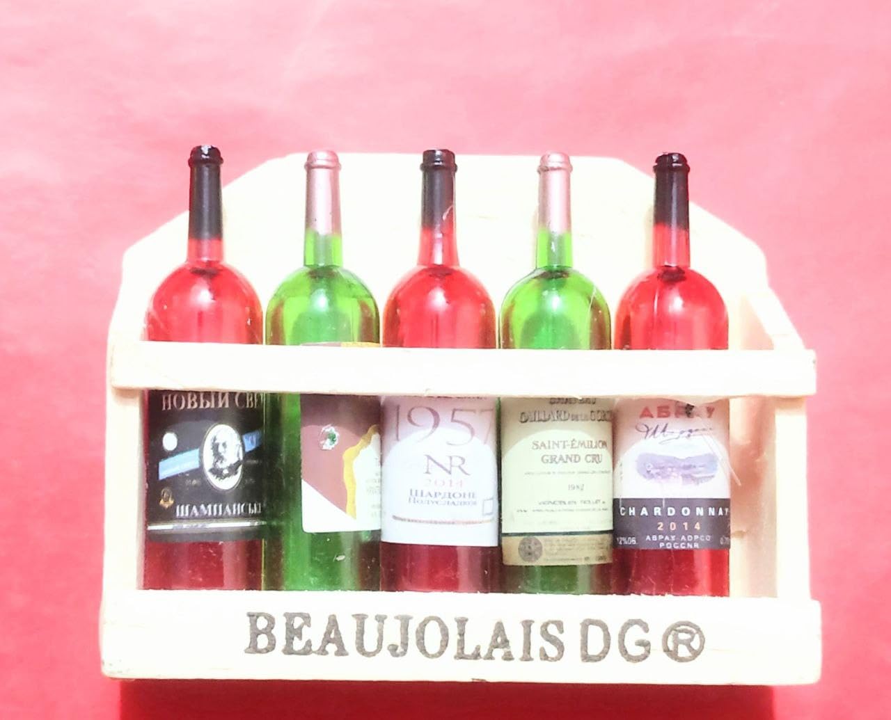 5 Wine Bottles Fridge Magnet | Miniature 3D Set | 5 Wine Bottle with Magnet Wooden Storage Box-picture-27