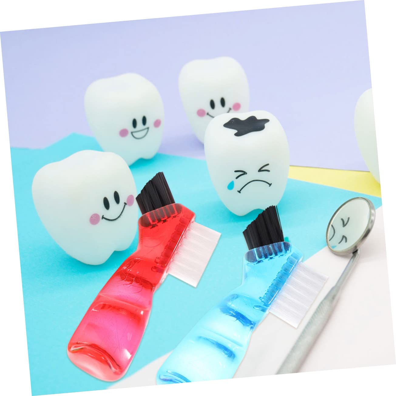 FRCOLOR Spazzolino in Plastico PP Mini 3 Pezzi per Pulizia Dentiera Doppia Faccia Pratico e Resistente e Portatile per Uso Quotidiano