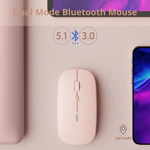 Miniatura 2 de Uineer Ratón inalámbrico, mouse Bluetooth recargable (BT5.2 y 3.0) con clic silencioso, mouse portátil DPI de 3 niveles para computadora portátil,