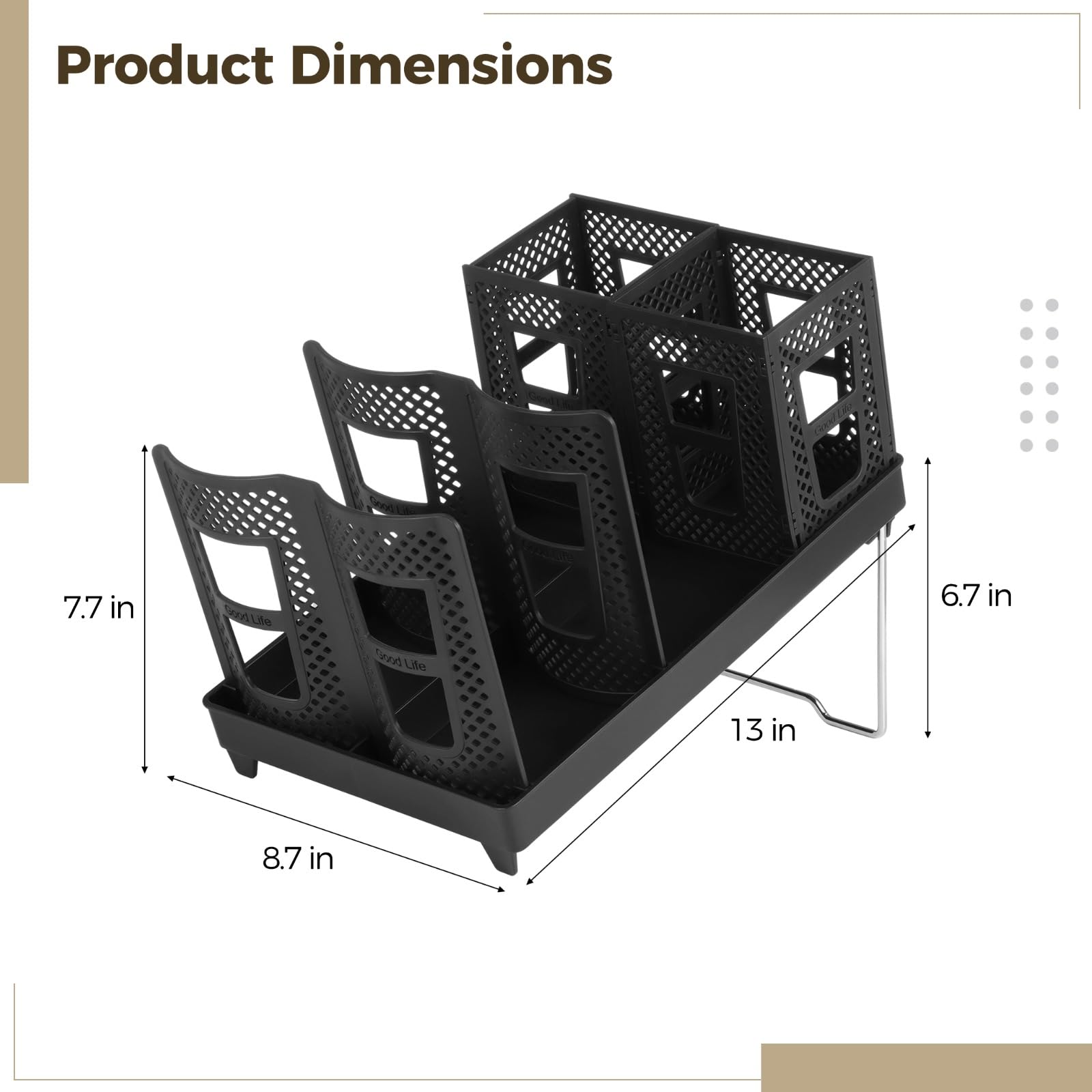 Distributeur de tasses et couvercles, présentoir pliable noir à 6 compartiments avec plateau, organisateur de gobelets en papier pour cuisine, bureau, station café, support de comptoir en métal