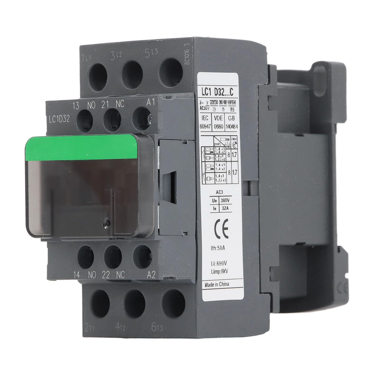 Contacteur AC LC1D32 32A Contrôleur de Moteur de Bobine Haute Tension, 1NO 1NC, Forte conductivité, pour Installation électrique Industrielle et Contrôle de Charging