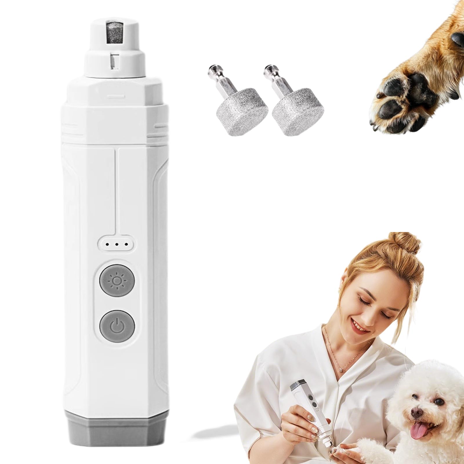 Awavsea Kanes Nail Grinder, Kanes Dog Nail Grinder, 45db - Safe Electric Nail Trimmer with 3 Speeds & Guard, Rechargeable for Stress-Free Home Grooming of Small/Large Pets (White+3 Head)