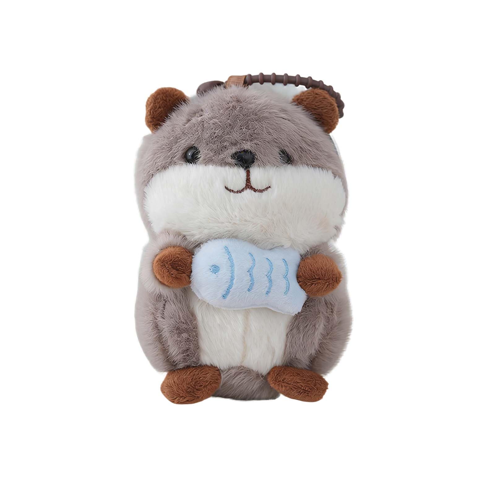 Litwlly Plush Hamster Keychain Cute Fluffy Hamster Purse Charm Backpacks Bags Car Key Ring Accessories for Women (Gray)