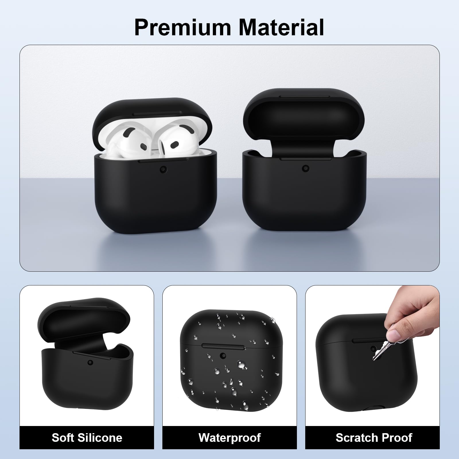 Custodia Compatibile con AirPods 4 (2024) Custodia Case, Case Protettiva Antiurto Antiscivolo in Silicone per AirPods 4a Generazione Cover Custodia, LED Frontale Visibile, Nero