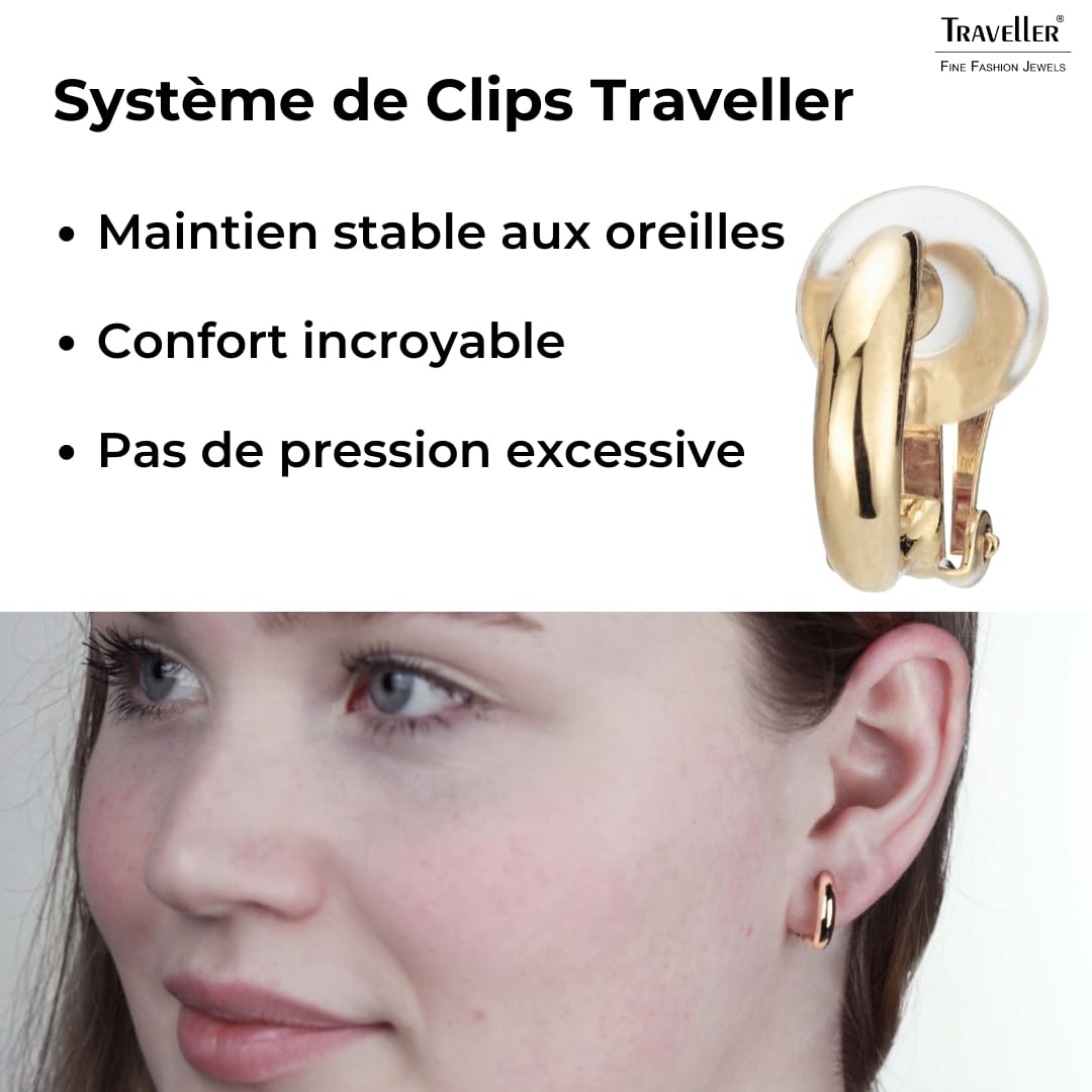 Traveller Boucles d'oreilles à clip - Pour femme - Demi-créoles étroites