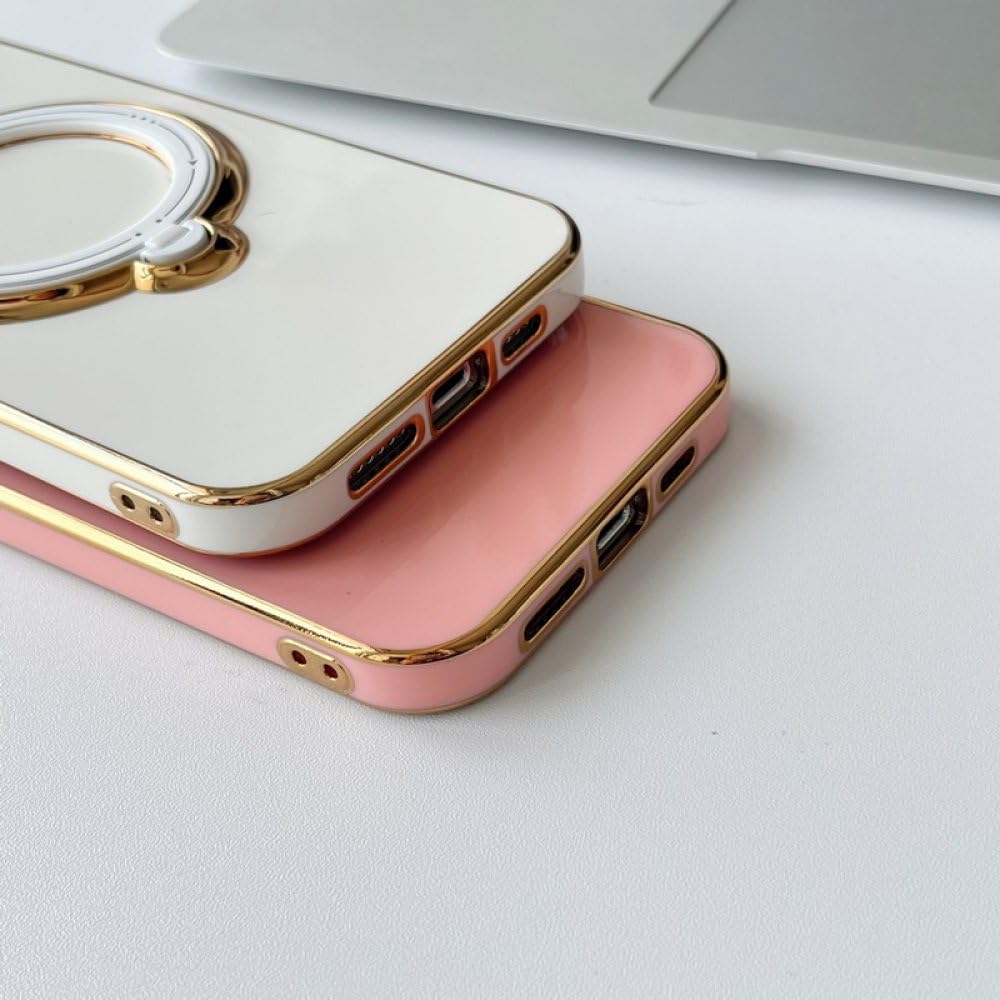 ZCDAYE Custodia Per IPhone 14 Plus Con Anello Magnetico E Bordo Dorato – TPU Morbido Antiurto Nero - 2