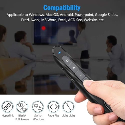 Miniatura 2 de DinoFire Presentador inalámbrico, Hyperlink Control de Volumen Presenter RF 2.4 GHz PowerPoint Clicker Presentación Mando a distancia Puntero láser
