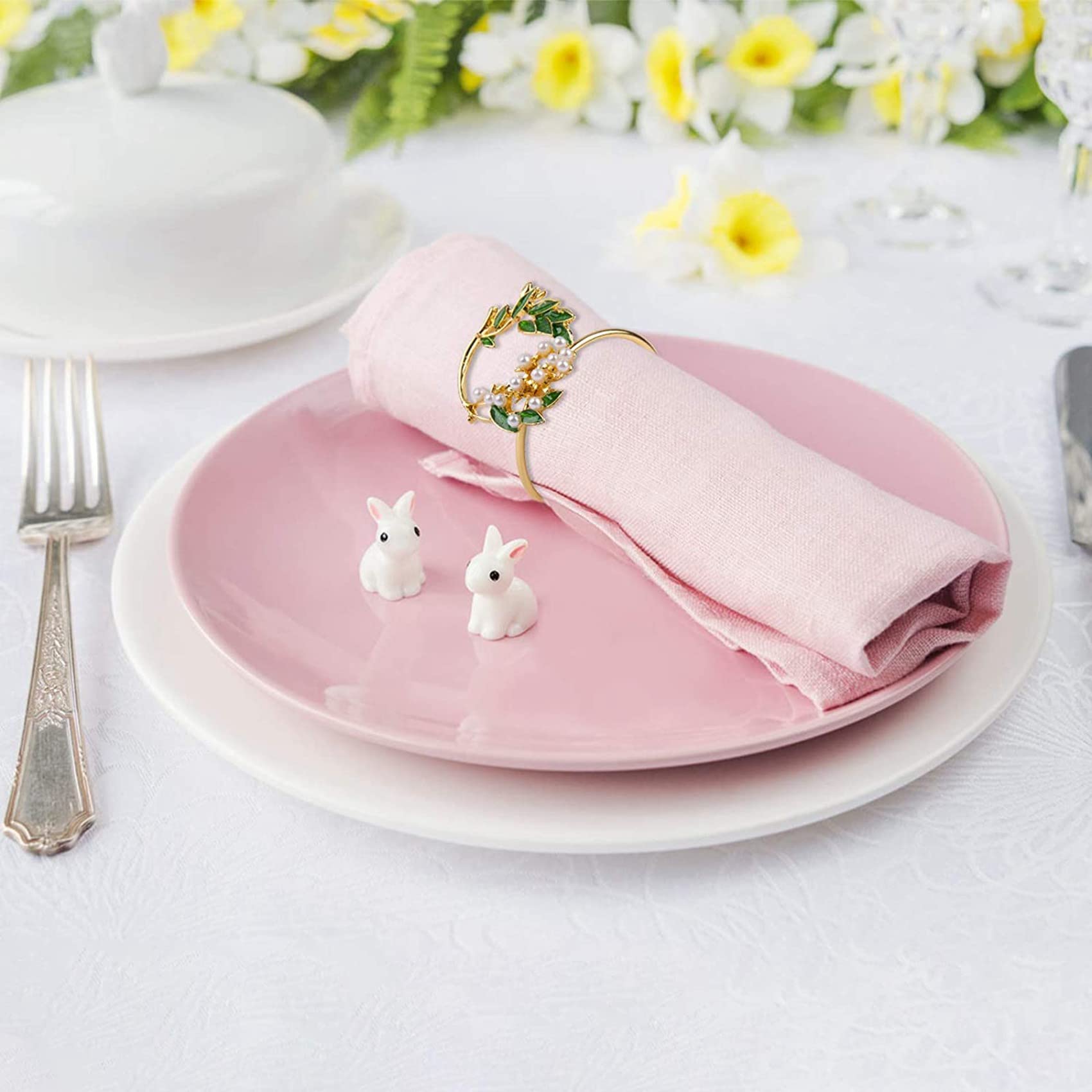 Portatovaglioli Portatovaglioli con Fiori di Perle Dorate Set di 18 Portatovaglioli nel Metallo per La Decorazione della Tavola da Pranzo della Festa Nuziale