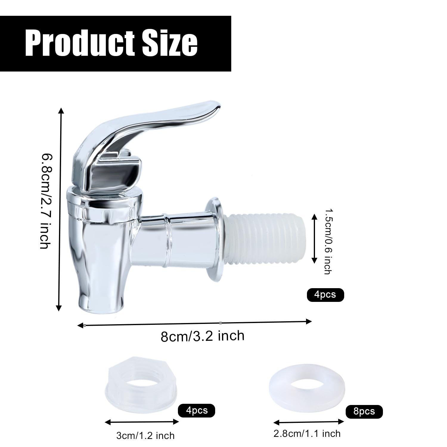 Set di 4 rubinetti per dispenser di bevande, in argento e con erogatore di acqua di ricambio per bevande fredde e calde, per caffè e succo