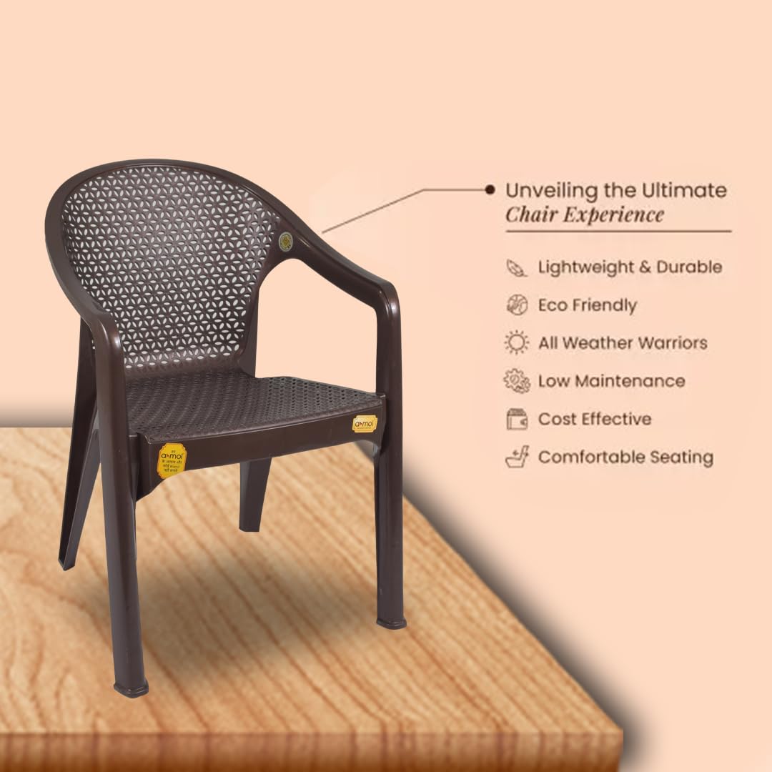 Anmol Galaxy for Home, Café, Balcony, Garden, Office & Restaurant || Heavy Duty Comfortable || Outdoor and Indoor Chairs with Arm Rest Bearing Capacity up to 200Kg Brown (Set of 4) 2