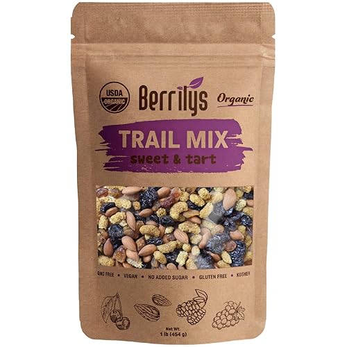 Miniatura 1 de Berrilys Trail Mix, certificado orgánico USDA, dulce y ácido, sultanas, moras secas, cerezas ácidas secas, granos de albaricoque orgánico, adecuado