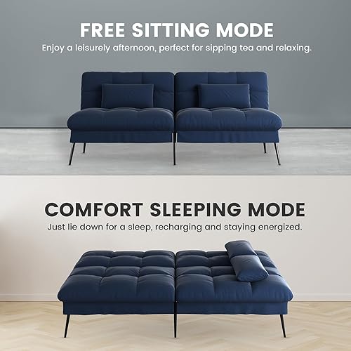 Vista 7 de COMHOMA Convertible Sofa Bed,72″Fabric Couch with Adjustable Backrest,Loveseat Recliner Sleeper Living Room Furniture futon Set (Blue)