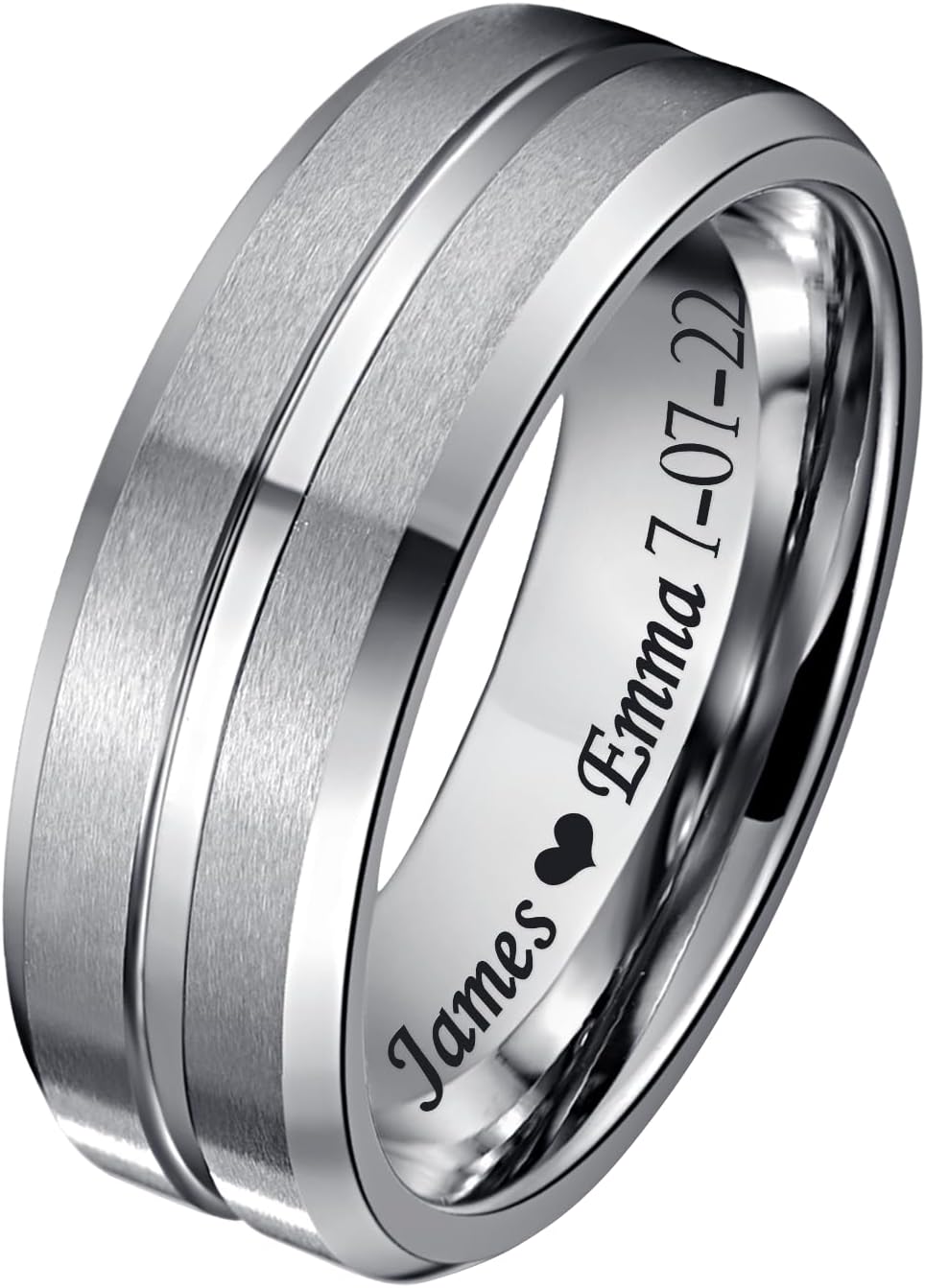 Personalized Tungsten Ring for Men 8mm Custom Engraved Black/Silver/Blue Grooved Wedding Band Promise Ring for him and her Comfort Fit Size 4-17
