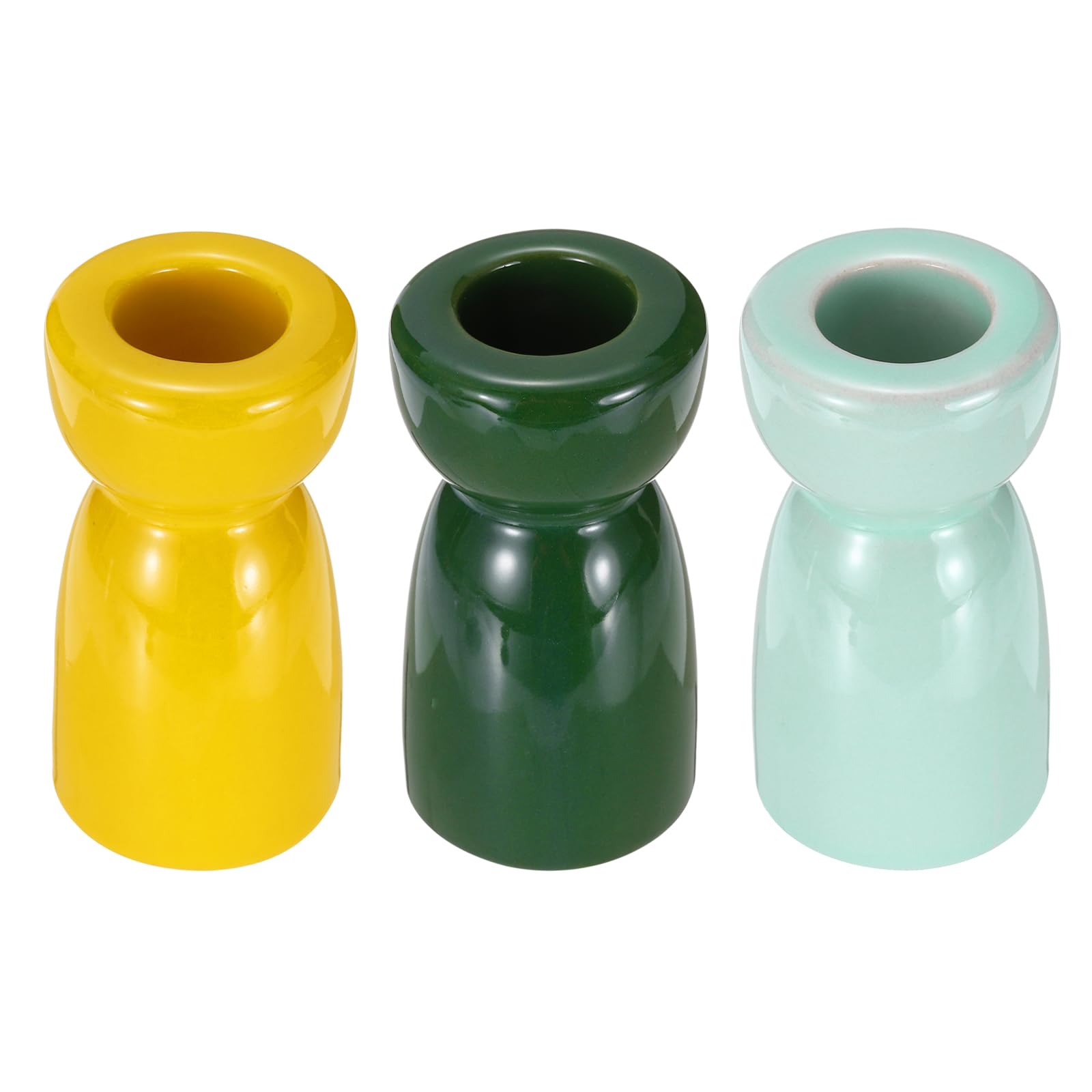 sourcing map 3 Pack Candlestick Holder Bright Blue/Bright Green/Bright Yellow Ceramic Taper Candle Holder Candle Stand Holders Modern Style Decoration for Centerpiece Tabletops Anniversary