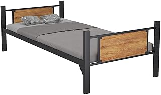 RIGID Heavy Duty Single Bed Frame | Steel Structure with MDF Headboard & Footboard | Non-Slip Leg Bush | Durable Powder-Coated Finish | Knock-Down Design (Black