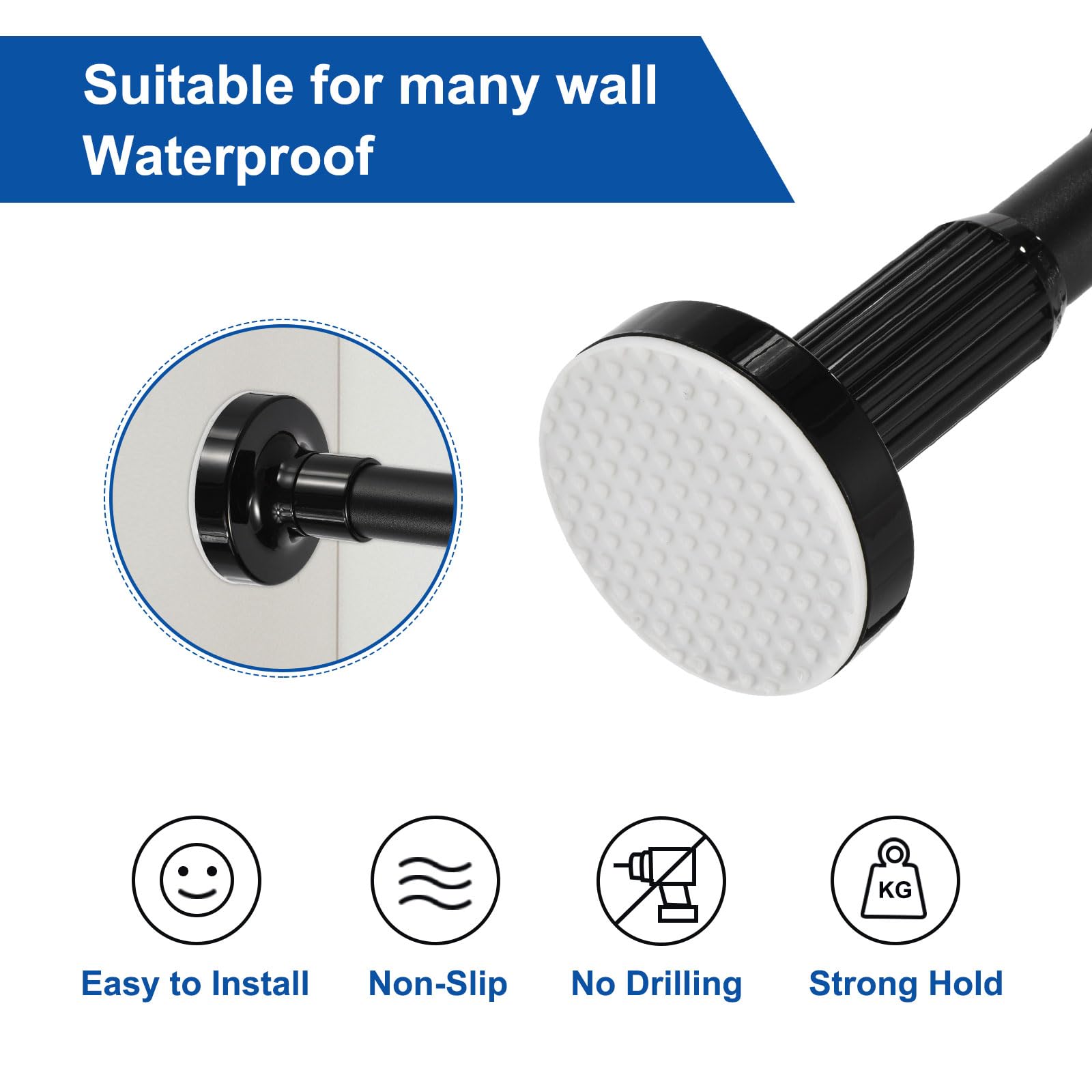 Lot de 2 tringles à rideaux de douche réglables de 91,4 cm à 160 cm en acier au carbone sans perçage pour fenêtres, portes, armoires - Finition noire