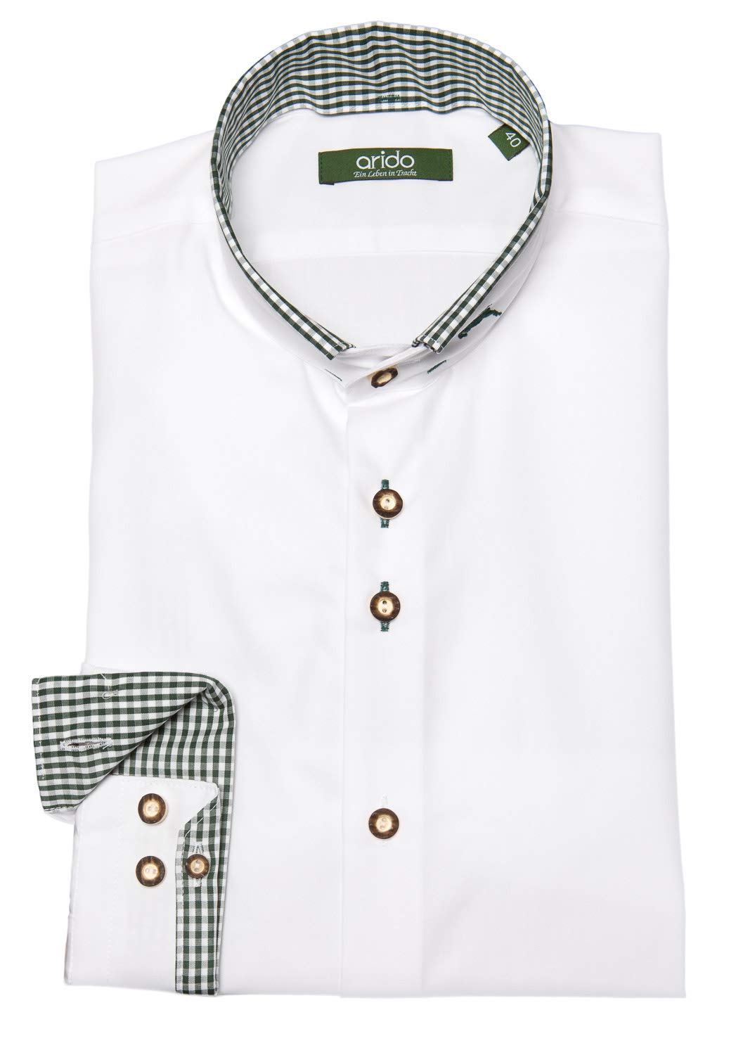 arido Trachtenhemd Herren 2624 255 Baumwollhemd Weiß Grün Kariert Hemd Stehkragen Modern Fit Freizeit Shirt