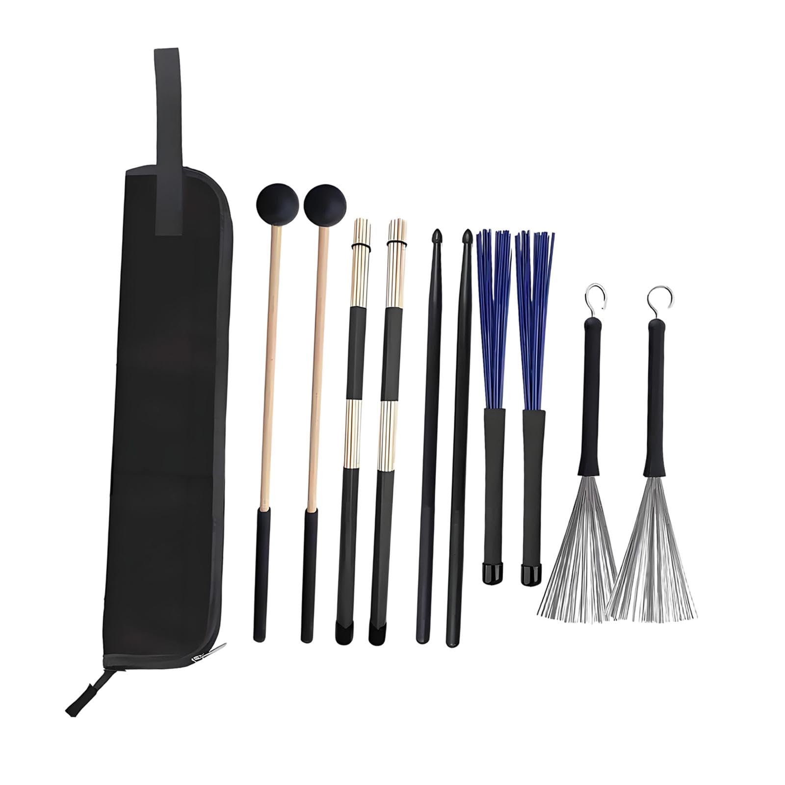 predolo Set di bacchette per batteria con spazzole in metallo, leggere, ideali per esercitarsi, esibirsi sul palco e per il trasporto, con borsa portaoggetti.