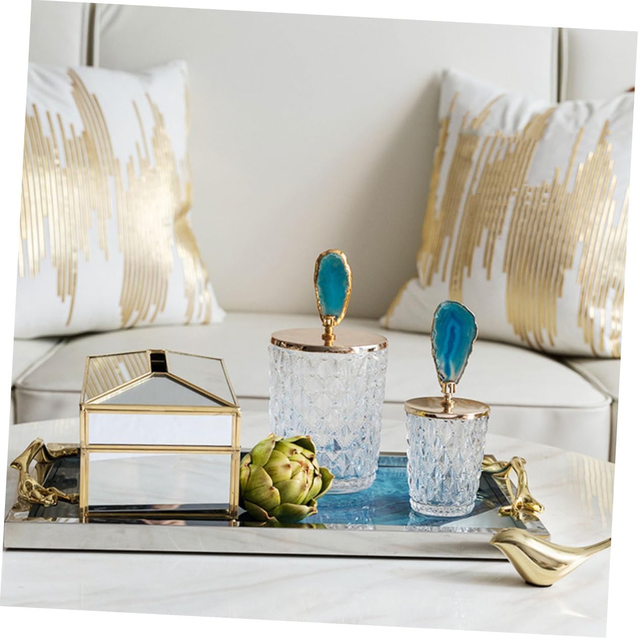 Glass Candy Jar Ornament with Alloy Accent for Living Room Decor