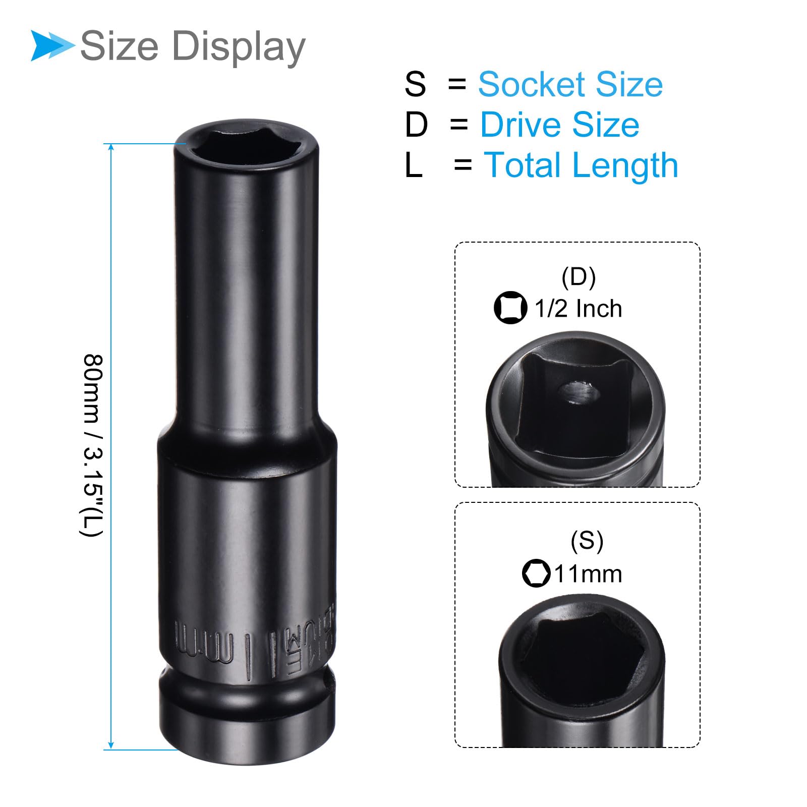 CoCud 6-Point Deep Impact Socket, 1/2-Inch Drive 11mm Socket, CR-V Steel Axle Nut Impact Socket - Image 2