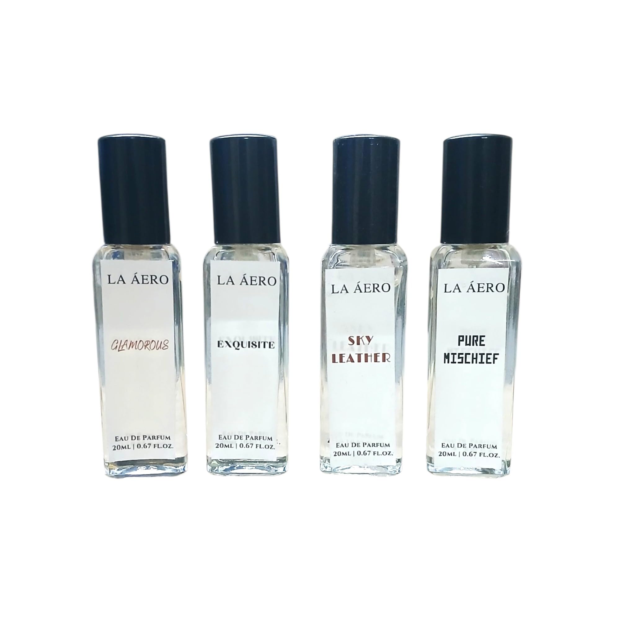 LA AERO Eau De Perfume Pack of 4 for Men and Women, Liquid, 20ml Each, Glamorous, Exquisite, Sky Leather and Pure Mischief, Long Lasting-image-24