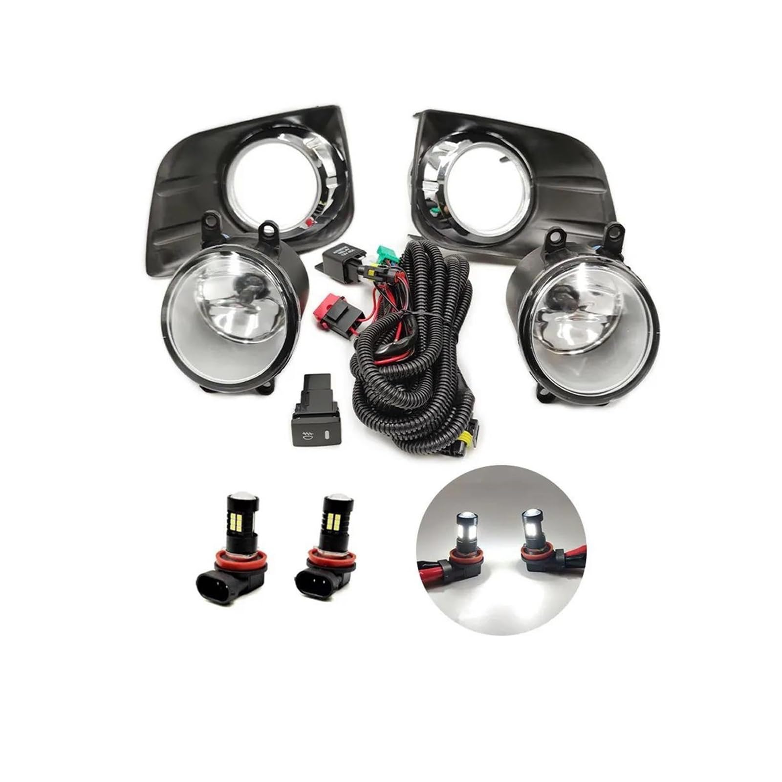 For Toyota For LAND CRUISER For PRADO 150 FJ150 LC150 2010-2013 LED Fog Lights Harness Wiring Cover Fog Lamp Grille Car Front Bumper Fog Light(LED set)