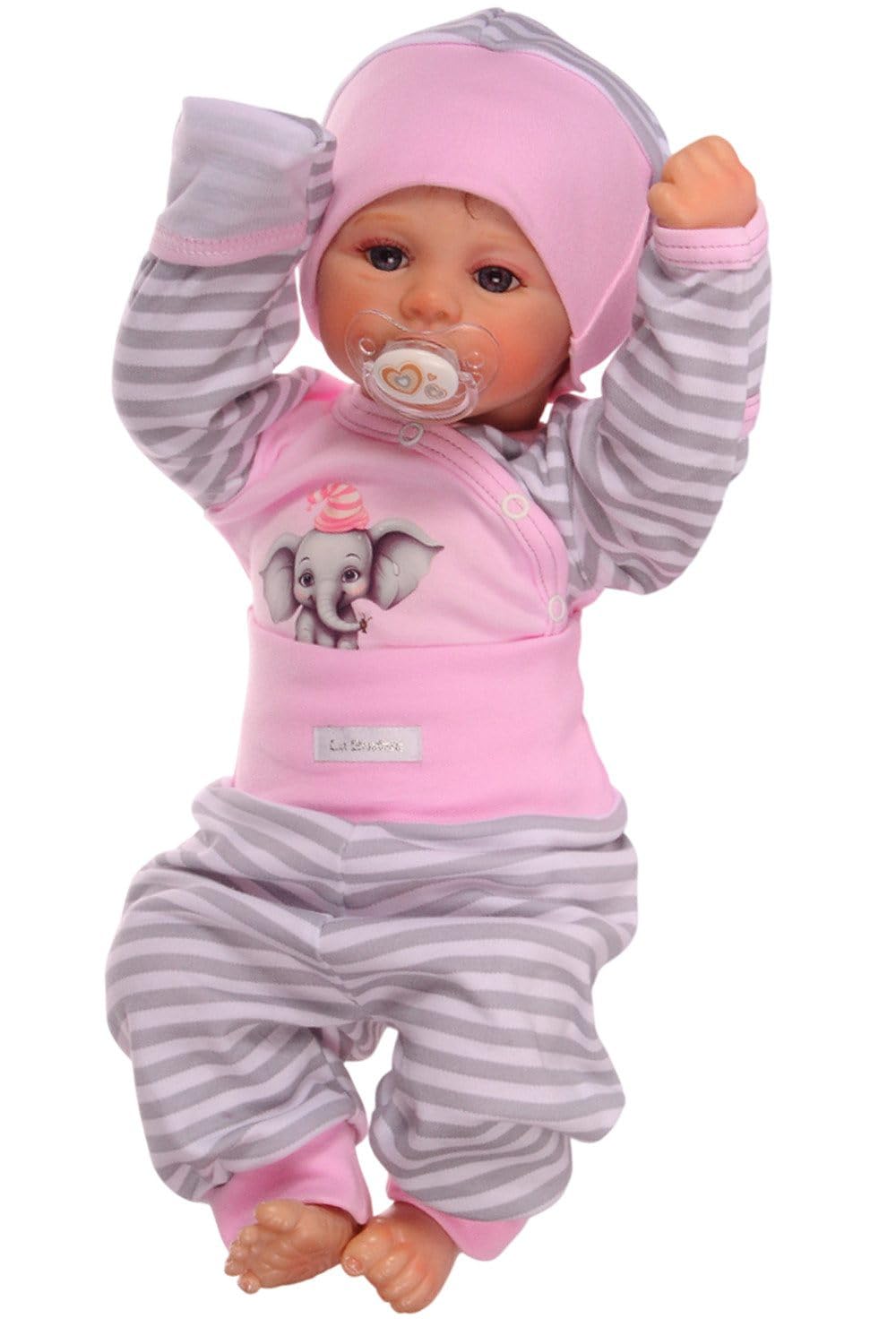 Baby Anzug 3-teilig Wickelbody Schlupfhose Mütze gestreift in Rosa für Mädchen Erstlingsset Babykleidung Neugeborene Geschenk zur Geburt Babyset Langarmbody bequem