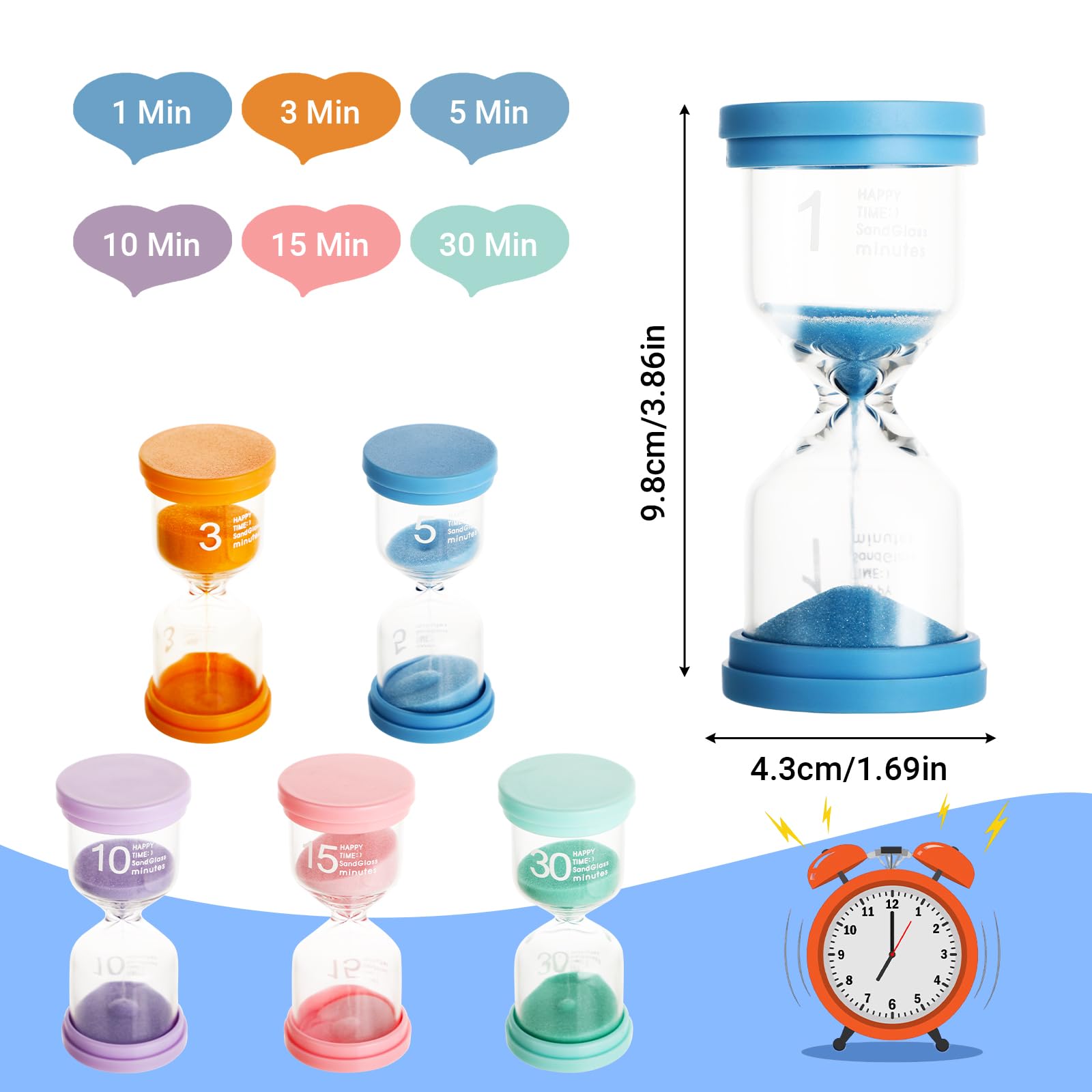 Set van 4 zandlopers voor kinderen, 4 kleuren, 3 min/5 minuten/10 minuten/20 minuten, zandloper voor kinderen, voor het tandenpoetsen van kindertanden, visuele timer voor kinderen Set van 4 zandlopers voor kinderen, 4 kleuren, 3 min/5 minuten/10 minuten/20 minuten, zandloper voor kinderen, voor het tandenpoetsen van kindertanden, visuele timer voor kinderen