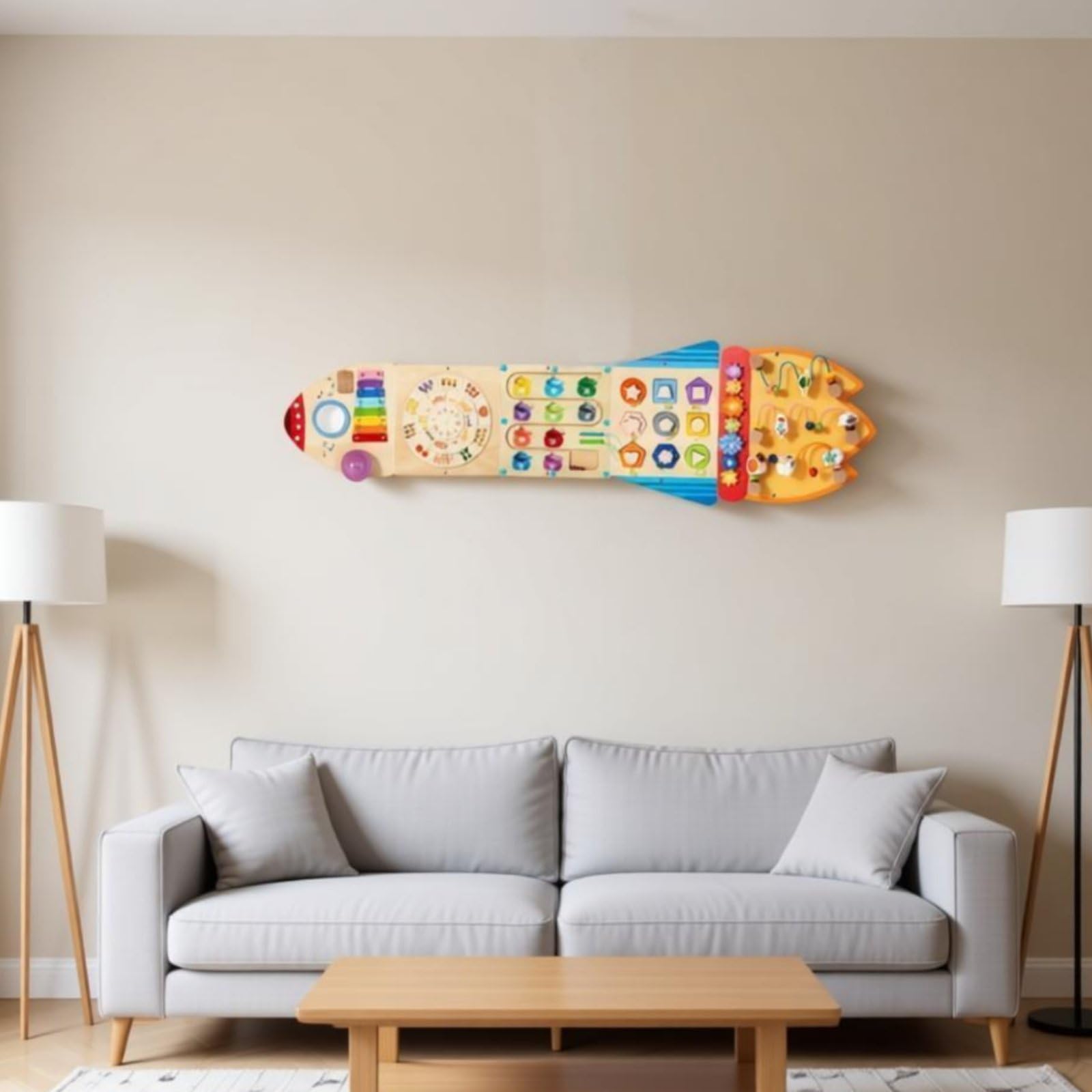 Colcolo Children Learning Board Tavola Interattiva Pannello Educativo Legno da Parete con Forme Ad Incastro Ruota dei Numeri Ingranaggi Xilofono per