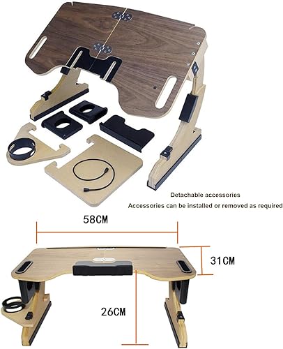 Miniatura 8 de Mesa ajustable para computadora portátil, soporte plegable para computadora portátil con soporte para teléfono y soporte para tazas, bandeja de