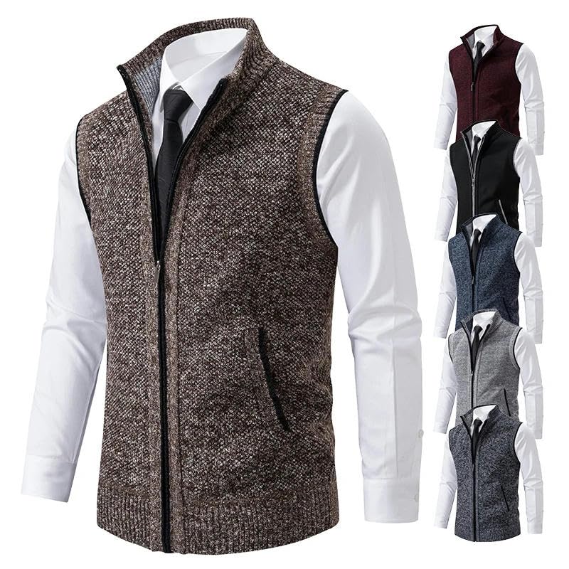 Men's Knitted Sleeveless Sweater Zipper Cardigan Turn-down Pullovers Turtleneck Sweatercoat Knit Waistcoat3
