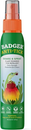 Badger Natural Tick Repellent Spray, DEET-Free, Essential Oils, 4 fl oz | 6+ Hours Effective Protection, Organic Essential Oils, Safe for Kids, Vegan Plant-Based, Extra strength tick protection